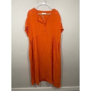 Noen Orange Linen Blend Midi Dress Size 14 Beach Summer‎ Lightweight Casual